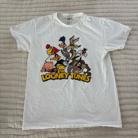 Looney Tunes Graphic Print Short Sleeve T-shirt White Cotton Size Medium - Picture 1 of 7